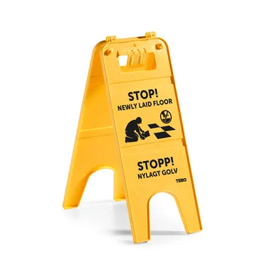 Varningsskylt  "Stopp! Nylagt Golv"