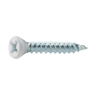 Spånskive-/sockelskruv Trä/Stål 3,8x28 mm, Vit, 100 st/frp