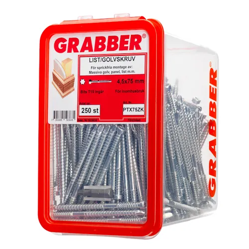 Golv- & listskruv m. borrspets & stödgänga Trä/Stål	4,5x75 mm, FZB, 250 st/frp