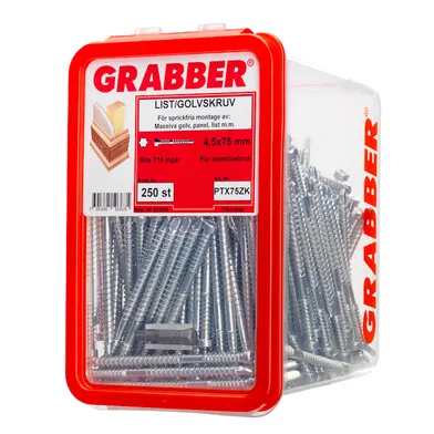 Golv- & listskruv m. borrspets & stödgänga Trä/Stål	4,5x75 mm, FZB, 250 st/frp