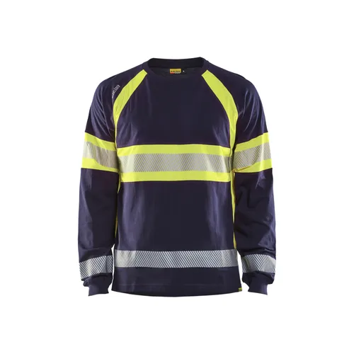 Långärmad T-shirt Varsel, Marinblå/Gul Strl. L