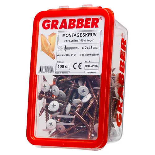 Montageskruv vit 4,2x45 mm, 100 st/frp