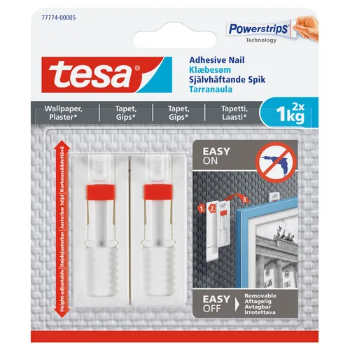 Självhäftande justerbarspik f. tapet & puts Max 1 kg, 2-pack