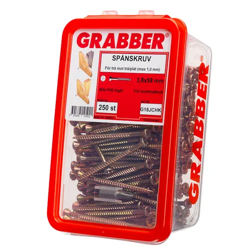 Spånskive-/sockelskruv Trä/Stål 3,8x58 mm, Gul, 250 st/frp