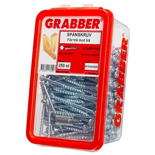 Spånskiveskruv Trä 4,3x58 mm, FZB, 250 st/frp