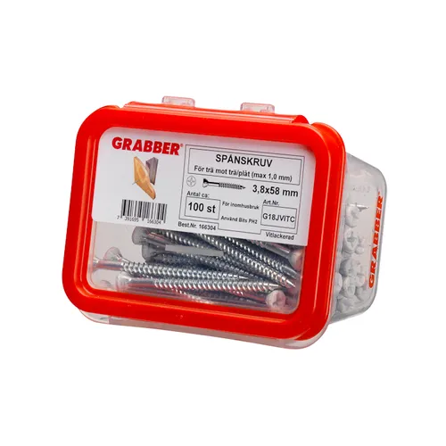 Spånskive-/sockelskruv Trä/Stål 3,8x58 mm, Vit, 100 st/frp