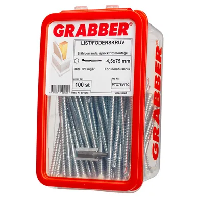 List- & foderskruv med borrspets och stödgänga Trä/Stål 4,5x75 mm, Vit, 100 st/frp