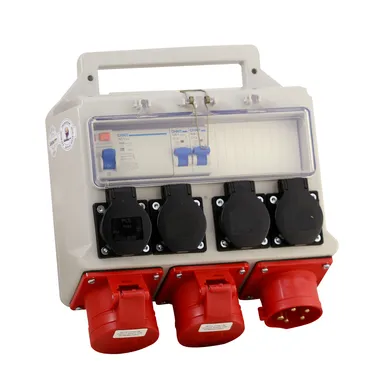 Byggcentral m. jordfelsbrytare IP44, 16 A/400 V, Grå