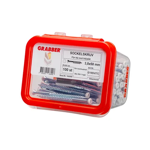 Sockelskruv 3,8x58 mm, Vit, 100 st/frp