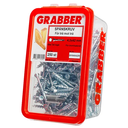 Spånskiveskruv Trä 4,3x42 mm, FZB, 250 st/frp