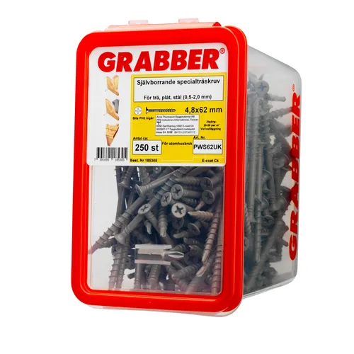 Trallskruv m. borrspets C4 4,8x62 mm, 250 st/frp