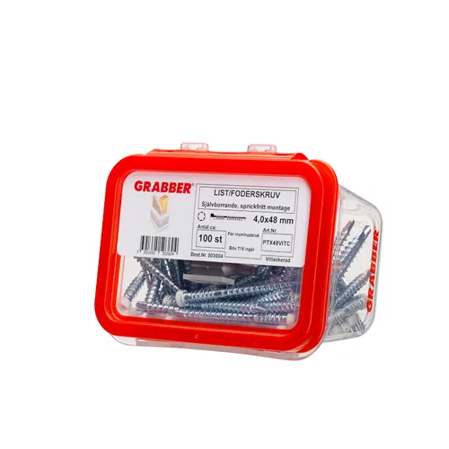 List- & foderskruv med borrspets och stödgänga Trä/Stål 4,2x48 mm, Vit, 100 st/frp