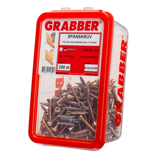 Spånskive-/sockelskruv Trä/Stål 3,8x28 mm, Gul, 250 st/frp