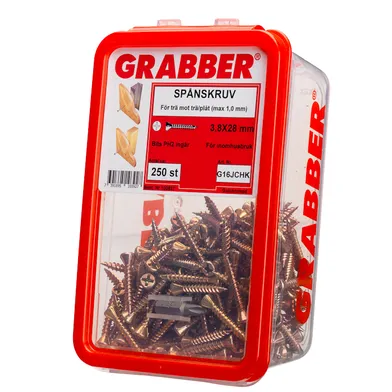 Spånskive-/sockelskruv Trä/Stål 3,8x28 mm, Gul, 250 st/frp