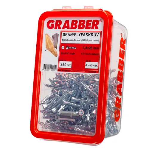 Spånskiveskruv m. borrspets 3,8x28 mm, FZB, 250 st/frp