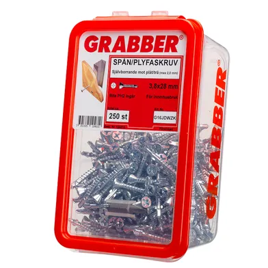 Spånskiveskruv m. borrspets 3,8x28 mm, FZB, 250 st/frp