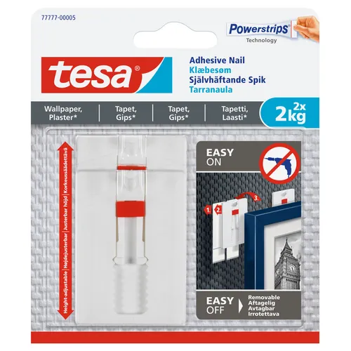 Självhäftande justerbarspik f. tapet & puts Max 2 kg, 2-pack