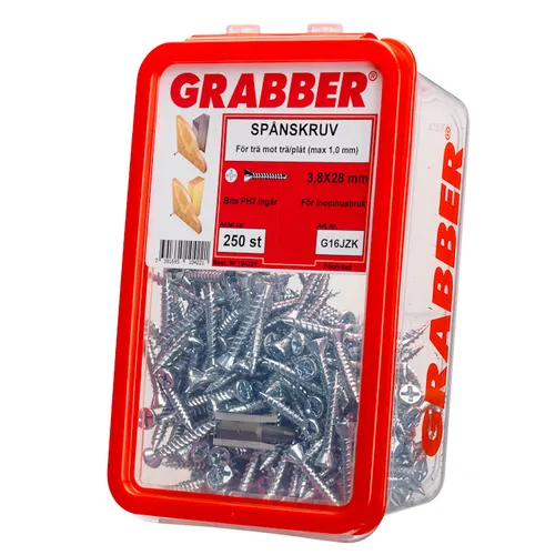 Spånskive-/sockelskruv Trä/Stål 3,8x28 mm, FZB, 250 st/frp