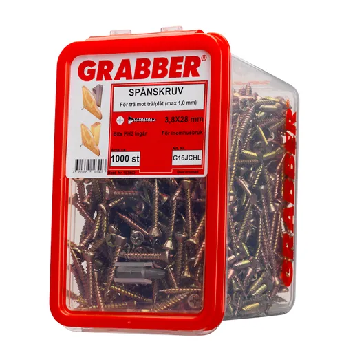 Spånskive-/sockelskruv Trä/Stål 3,8x28 mm, Gul, 1000 st/frp