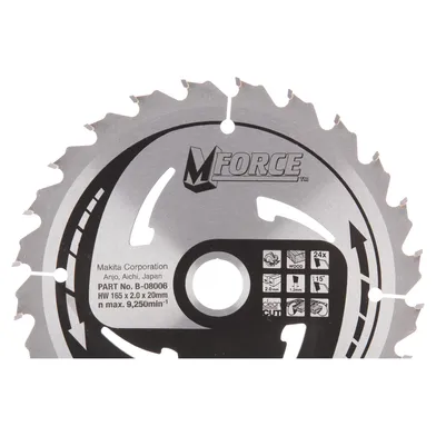 Cirkelsågklinga f. nätdrift, Trä 165/20 mm, 24T, M-FORCE