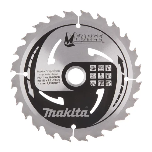 Cirkelsågklinga f. nätdrift, Trä 165/20 mm, 24T, M-FORCE