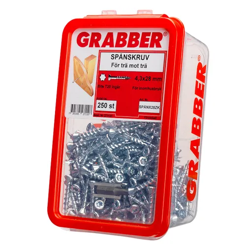 Spånskiveskruv Trä 4,3x28 mm, FZB, 250 st/frp