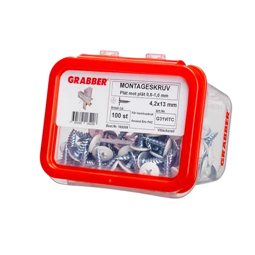 Montageskruv vit 4,2x13 mm, 100 st/frp