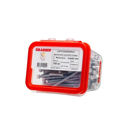 List- & foderskruv med borrspets och stödgänga Trä/Stål 4,2x62 mm, Vit, 100 st/frp