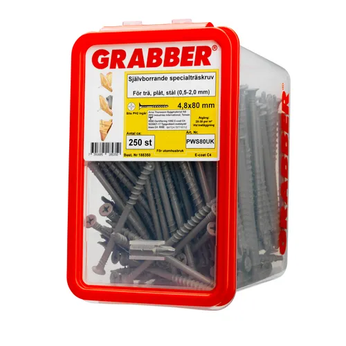 Trallskruv m. borrspets C4 4,8x80 mm, 250 st/frp