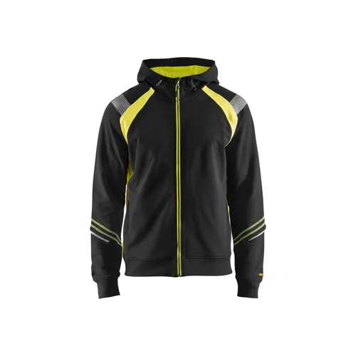 Luvtröja med dragkedja, Svart/Varselgul Strl. XL