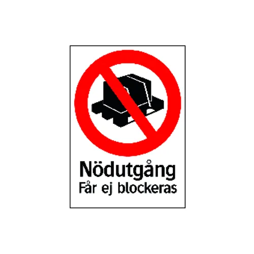 Skylt Nödutgång får ej blockeras 210x297 mm, 359714