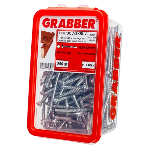 Golv- & listskruv m. borrspets & stödgänga Trä/Stål 4,0x48 mm, FZB, 250 st/frp