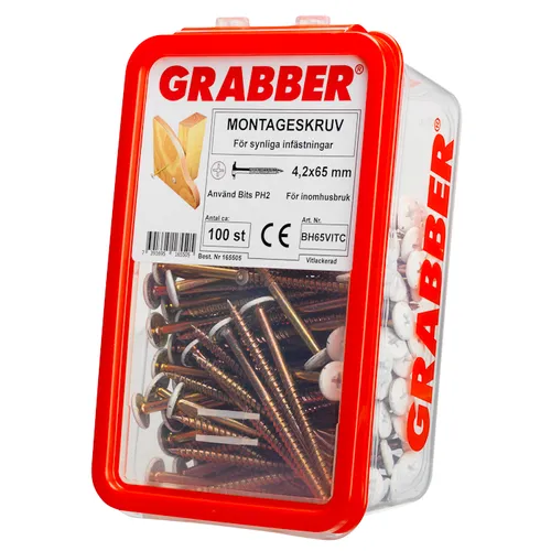 Montageskruv vit 4,2x65 mm, 100 st/frp