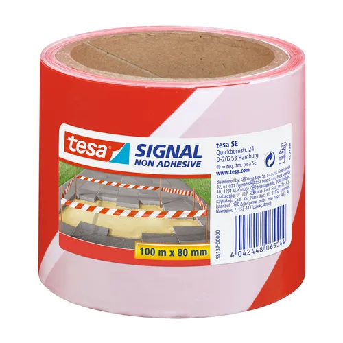 Avspärrningsband 80 mm, 100 m, Röd/Vit