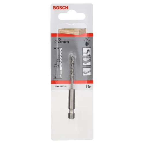 Träspiralborr, 1/4-tum insexskaft 3x33/74 mm, 1-pack