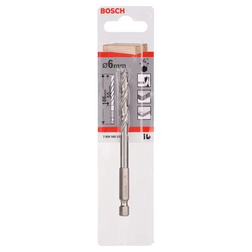 Träspiralborr, 1/4-tum insexskaft 6x63/106 mm, 1-pack