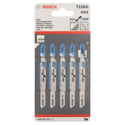 Sticksågsblad T 118 G Basic Metall 92 mm, 5-pack