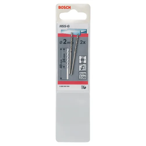 Metallborr HSS-G 2,0x40 mm, 2-pack