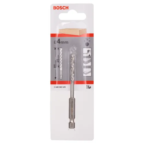 Träspiralborr, 1/4-tum insexskaft 4x43/88 mm, 1-pack