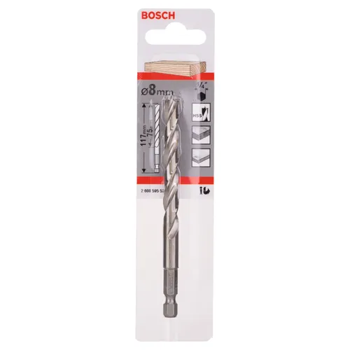 Träspiralborr, 1/4-tum insexskaft 8x75/117 mm, 1-pack