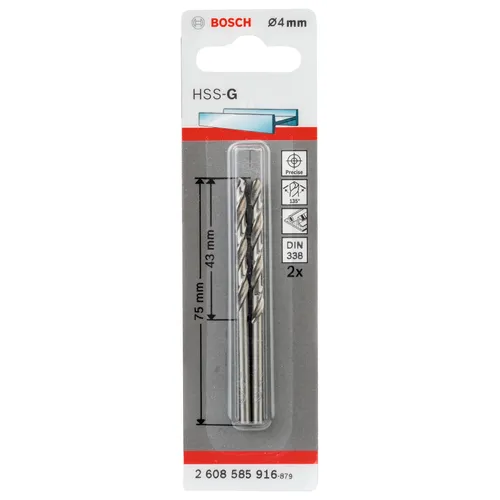 Metallborr HSS-G 4,0x75 mm, 2-pack