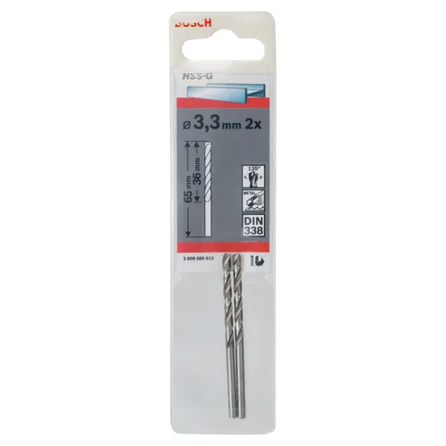 Metallborr HSS-G 3,3x65 mm, 2-pack