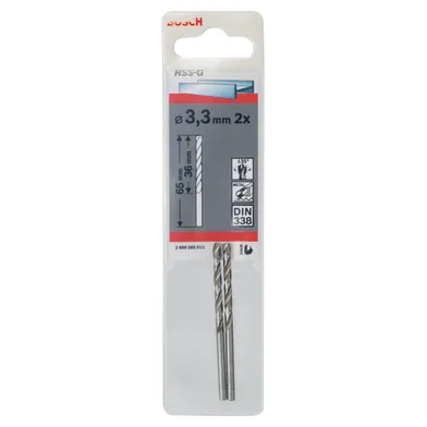 Metallborr HSS-G 3,3x65 mm, 2-pack