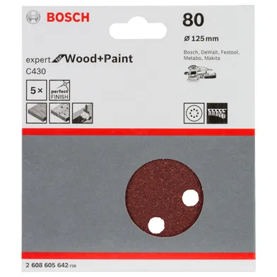 Sliprondell C430 Expert Trä/Färg 125 mm, K80, 5-pack