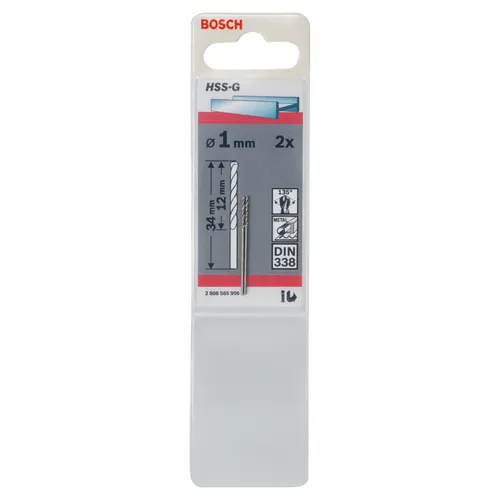Metallborr HSS-G 1,0x34 mm, 2-pack