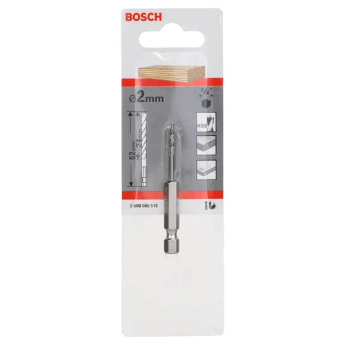 Träspiralborr, 1/4-tum insexskaft 2x24/62 mm, 1-pack