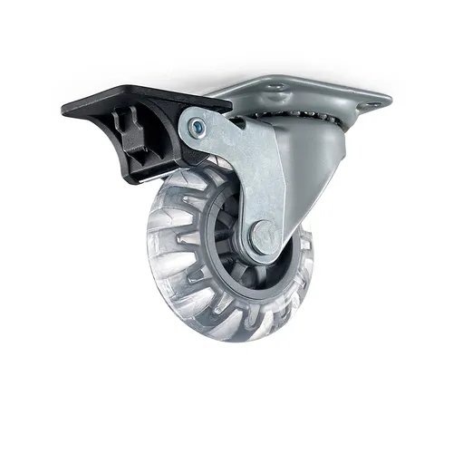 Möbelhjul 50 mm m. platta m. broms, Transparent