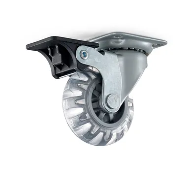 Möbelhjul 50 mm m. platta m. broms, Transparent