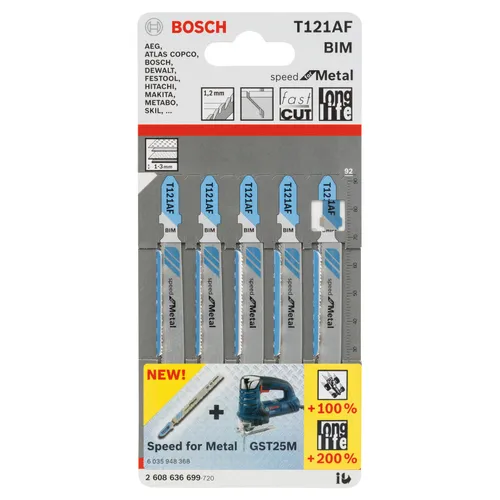 Sticksågblad T 121 AF Metall 92 mm, 5-pack
