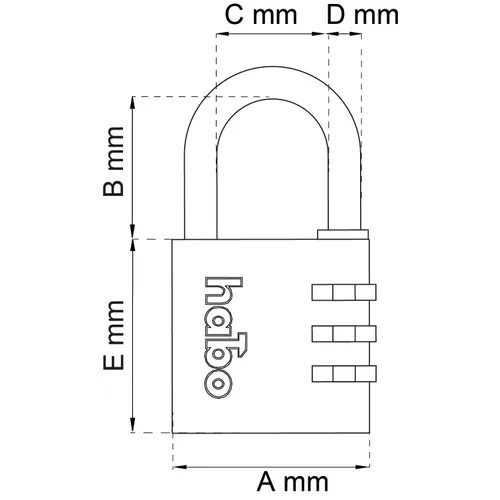 Hänglås 203, kodlås - Mässing 21x3 mm, CC21 mm